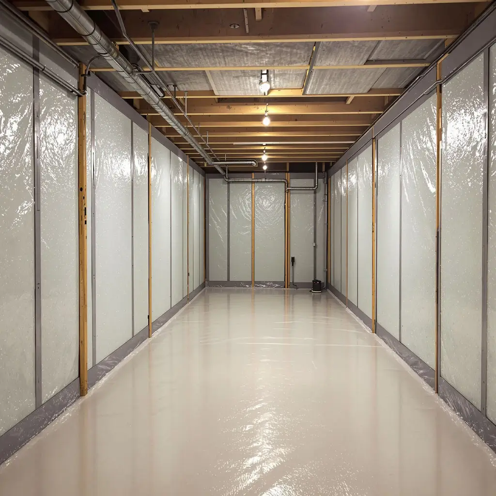 Finished crawl space with clean, sealed walls and floors, showcasing professional waterproofing and insulation work